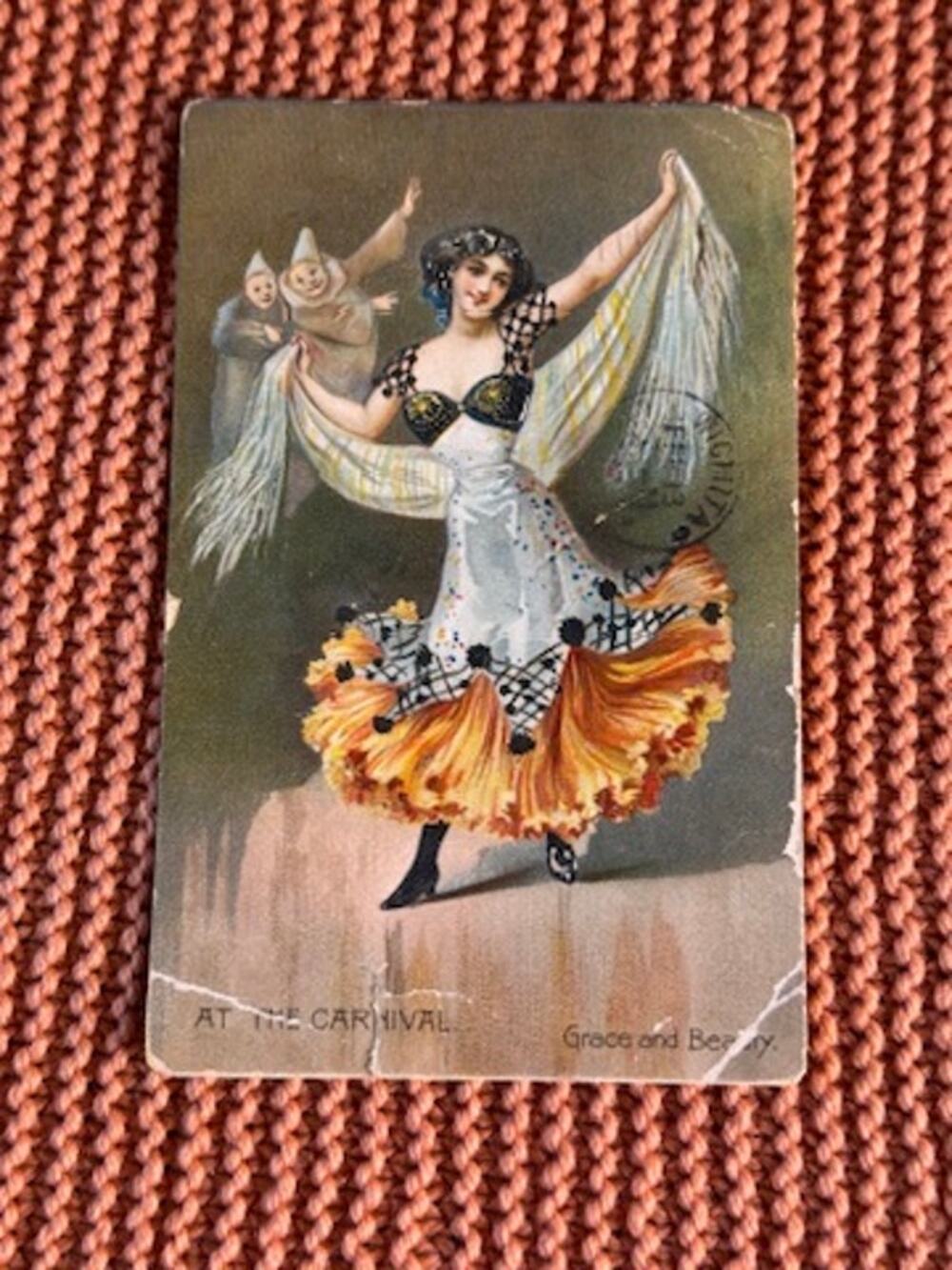 1908 Raphael Tuck At the Carnival Grace and Beauty Embossed Postcard Ephemera